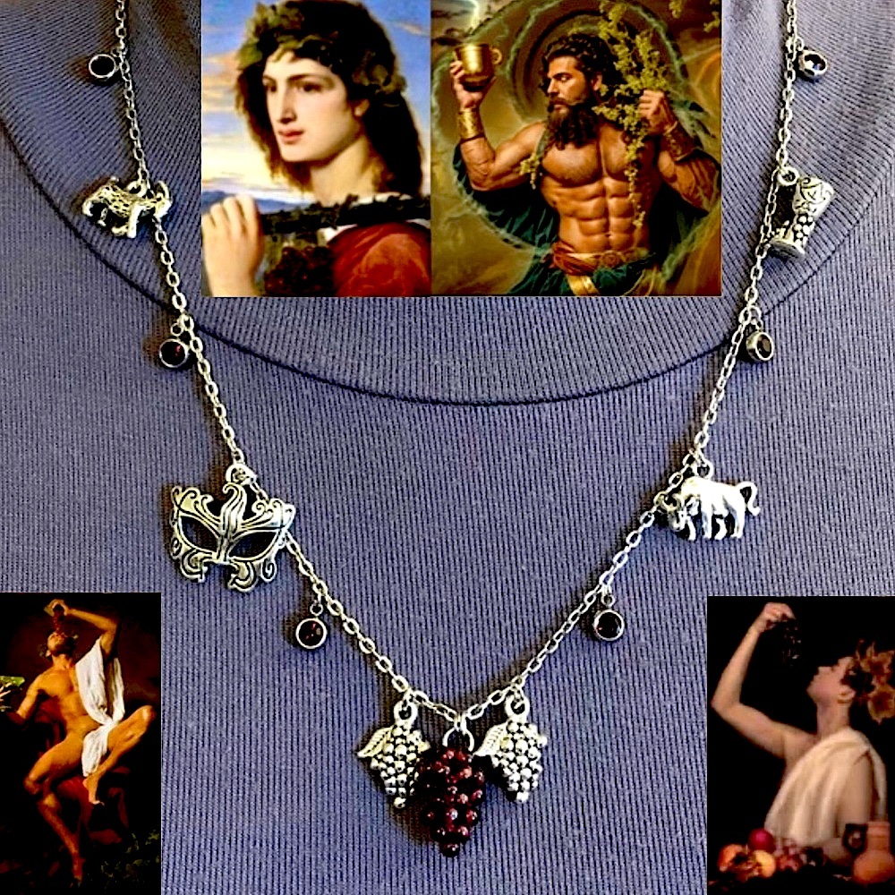 “Dionysus: God of Ecstasy" Bacchus Greek Roman Mythology Handmade Necklace, Wine